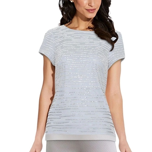 ADRIANNA PAPELL Womens Blue Sequined  Printed Short Sleeve Scoop Neck Cocktail - Picture 9 of 10